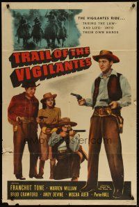 3b892 TRAIL OF THE VIGILANTES 1sh R48 art of cowboys Franchot Tone & Broderick Crawford!