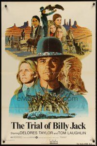 3b898 TRIAL OF BILLY JACK 1sh '74 Larry Salk art of Tom Laughlin as Billy Jack, Delores Taylor!
