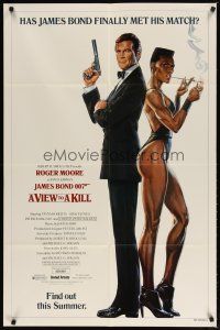 3b937 VIEW TO A KILL advance 1sh '85 Goozee art of Moore as James Bond & Grace Jones!