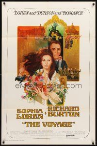 3b941 VOYAGE int'l 1sh '74 Vittorio De Sica, Peak art of sexy Sophia Loren & Richard Burton!