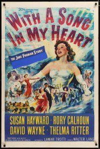 3b972 WITH A SONG IN MY HEART 1sh '52 artwork of elegant singing Susan Hayward!