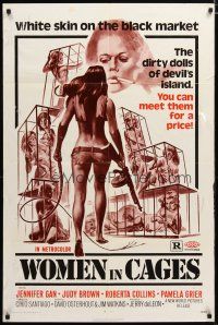 3b979 WOMEN IN CAGES 1sh '71 Joe Smith art of sexy girls behind bars, Pam Grier!