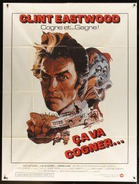 3c321 ANY WHICH WAY YOU CAN French 1p '81 cool artwork of Clint Eastwood & Clyde by Bob Peak!