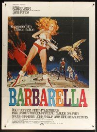 3c325 BARBARELLA French 1p '68 sexiest sci-fi art of Jane Fonda by Robert McGinnis, Roger Vadim!