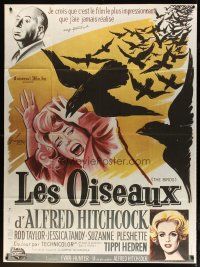 3c337 BIRDS CinePoster REPRO French 1p '85 Grinsson art of Alfred Hitchcock & Tippi Hedren!