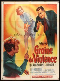 3c339 BLACKBOARD JUNGLE French 1p '55 Richard Brooks classic, great different art by Roger Soubie!