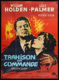 3c365 COUNTERFEIT TRAITOR French 1p '62 different Grinsson art of William Holden & Lilli Palmer!