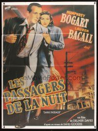 3c370 DARK PASSAGE French 1p R80s cool different art of Humphrey Bogart & sexy Lauren Bacall!