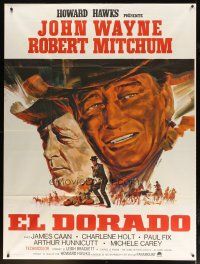 3c388 EL DORADO French 1p R70s different Landi art of John Wayne & Robert Mitchum, Howard Hawks!
