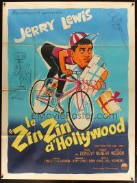 3c395 ERRAND BOY French 1p '62 different Boris Grinsson art of wacky Jerry Lewis on bicycle!