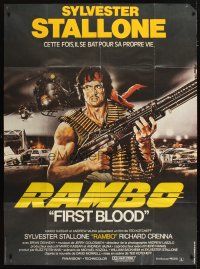 3c407 FIRST BLOOD French 1p '83 best art of Sylvester Stallone as John Rambo by Renato Casaro!