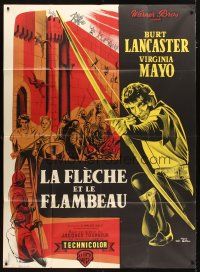 3c412 FLAME & THE ARROW French 1p '50 different art of Burt Lancaster w/bow & arrow by Charles Rau