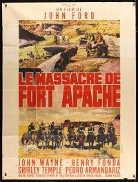 3c419 FORT APACHE French 1p R60s John Ford, different western art with top cast by Jean Mascii!