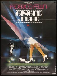 3c431 GINGER & FRED French 1p '86 Federico Fellini, Mastroianni, Masina, different Bourduge art!