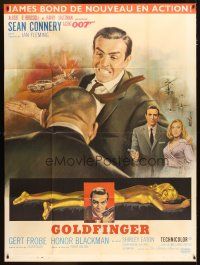 3c436 GOLDFINGER French 1p '64 cool art of Sean Connery as James Bond 007 by Jean Mascii!