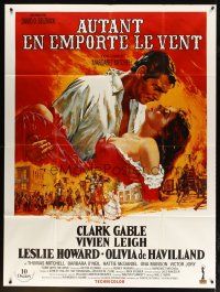3c437 GONE WITH THE WIND French 1p R90s art of Clark Gable & Vivien Leigh over burning Atlanta!
