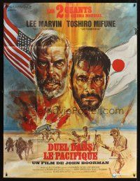 3c451 HELL IN THE PACIFIC French 1p '69 different art of Lee Marvin & Toshiro Mifune by Avelli!
