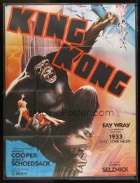 3c473 KING KONG French 1p R80s full-color art of the giant ape holding Fay Wray on building!