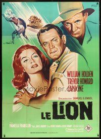 3c496 LION French 1p '63 different art of William Holden, Trevor Howard & Capucine by Grinsson!