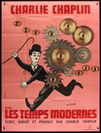 3c518 MODERN TIMES French 1p R70s Leo Kouper art of Charlie Chaplin running w/gears in background!