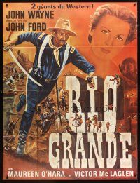 3c585 RIO GRANDE French 1p R60s different Faugere art of John Wayne & Maureen O'Hara, John Ford!