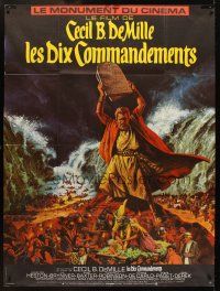 3c621 TEN COMMANDMENTS French 1p R70s Cecil B. DeMille classic, art of Charlton Heston w/ tablets!