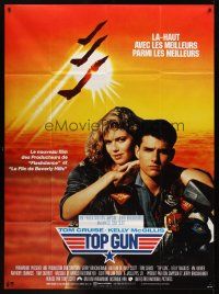 3c631 TOP GUN French 1p R89 great image of Tom Cruise & Kelly McGillis, Navy fighter jets!