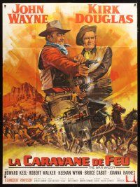 3c646 WAR WAGON French 1p '67 cowboys John Wayne & Kirk Douglas, Mascii art of armored stagecoach!