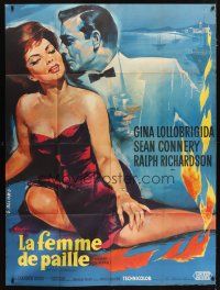 3c650 WOMAN OF STRAW French 1p '64 art of Sean Connery & super sexy Gina Lollbrigida by Allard!