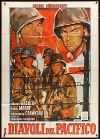 3c140 BETWEEN HEAVEN & HELL Italian 1p R64 different Avelli art of Robert Wagner & WWII soldiers!
