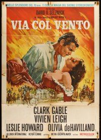 3c187 GONE WITH THE WIND Italian 1p R60s art of Gable carrying Vivien Leigh over Atlanta burning!