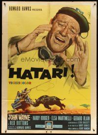 3c191 HATARI Italian 1p '62 Howard Hawks, cool Enzo Nistri of John Wayne in Africa!