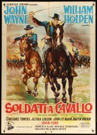 3c198 HORSE SOLDIERS Italian 1p '59 art of John Wayne & William Holden by Olivetti, John Ford