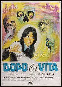 3c218 LEGEND OF HELL HOUSE Italian 1p '74 different art of Pamela Franklin & creepy monsters!