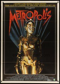 3c237 METROPOLIS Italian 1p R84 Fritz Lang classic, great Nikosey art of robot Brigitte Helm!