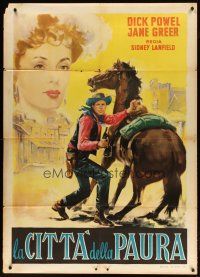 3c275 STATION WEST Italian 1p R60 different art of cowboy Dick Powell by horse + Jane Greer in sky