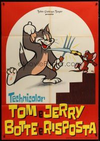 3c283 TOM & JERRY Italian 1p '61 great cartoon image of cat & mouse battling with fork & knife!