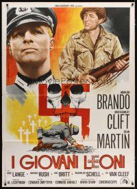 3c296 YOUNG LIONS Italian 1p R1977 art of Nazi Marlon Brando, Dean Martin & swastika by Spagnoli!