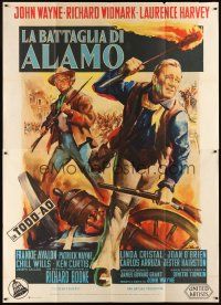 3c007 ALAMO Italian 2p '61 different art of John Wayne & Richard Widmark by Giorgio Olivetti!