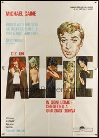 3c008 ALFIE Italian 2p '66 cool different art of Michael Caine & his sexy lovers in title letters!