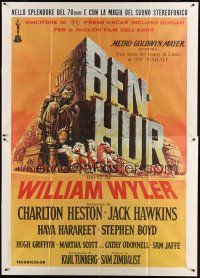 3c017 BEN-HUR Italian 2p R80s William Wyler classic epic, cool chariot art by Ercole Brini!