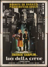3c029 CITY LIGHTS Italian 2p R70s different art of Charlie Chaplin & Cherrill by Casaro!