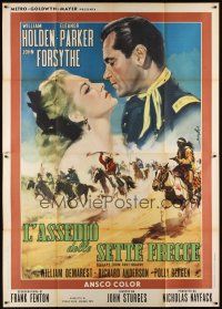 3c044 ESCAPE FROM FORT BRAVO Italian 2p R62 art of Holden & Parker by Enzo Nistri, John Sturges!