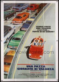 3c049 FERRIS BUELLER'S DAY OFF Italian 2p '87 different art of Broderick & friends in Ferrari!