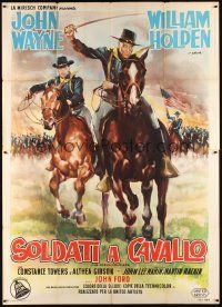 3c061 HORSE SOLDIERS Italian 2p '59 art of John Wayne & William Holden by Olivetti, John Ford