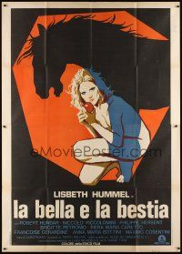 3c074 LA BELLA E LA BESTIA Italian 2p '77 cool art of naked blonde girl with horse silhouette!