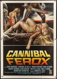 3c078 MAKE THEM DIE SLOWLY Italian 2p '87 Umberto Lenzi's Cannibal Ferox, wild torture artwork!