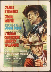 3c079 MAN WHO SHOT LIBERTY VALANCE Italian 2p '63 John Wayne & Stewart, John Ford, different art!