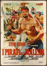 3c091 PIRATES OF MALAYSIA Italian 2p '64 cool c/u art of swashbuckler Steve Reeves by Ciriello!