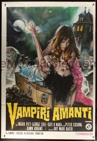 3c123 VAMPIRE LOVERS Italian 2p '72 Hammer, different Casaro art of sexy fanged female & victim!